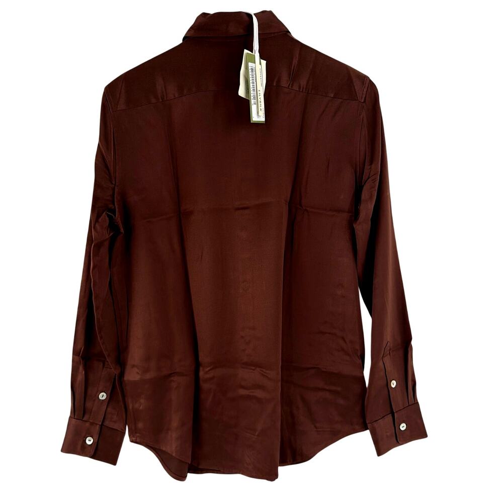 Lilysilk Spread Collar Silk Shirt Chocolate Size M - Picture 8 of 11